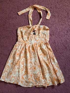 SHEIN Orange and Cream Floral Halter Dress for Kids